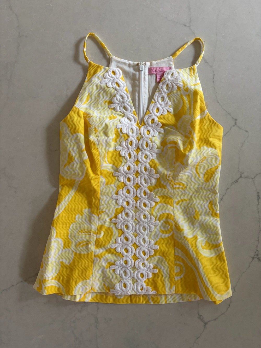 Lilly Pulitzer Yellow and White Dress with Pink Label